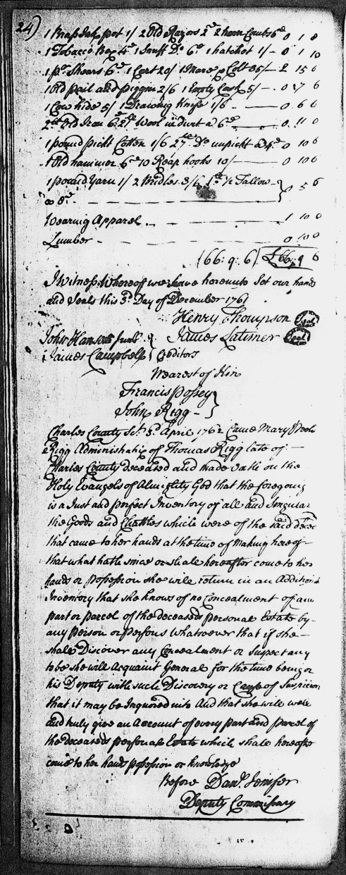 Thomas Rigg's Inventory of 3 Dec 1761, page 24