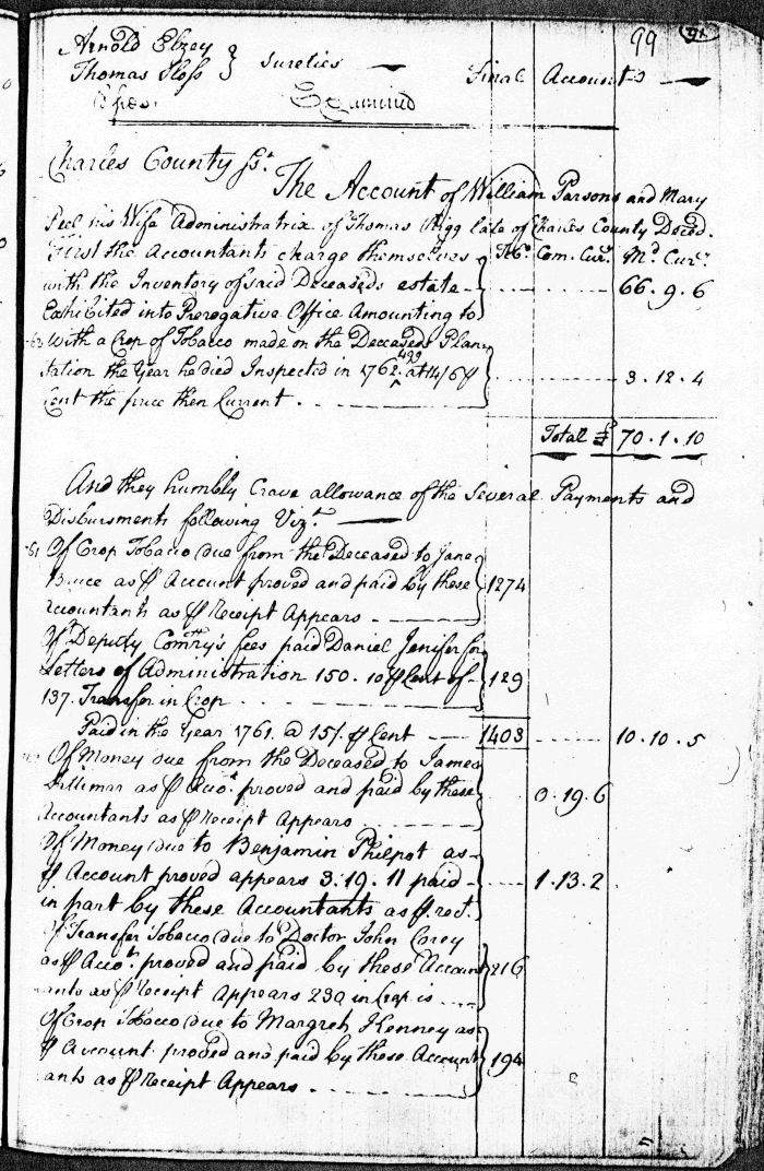 Thomas Rigg's Account of 19 Mar 1770, page 99