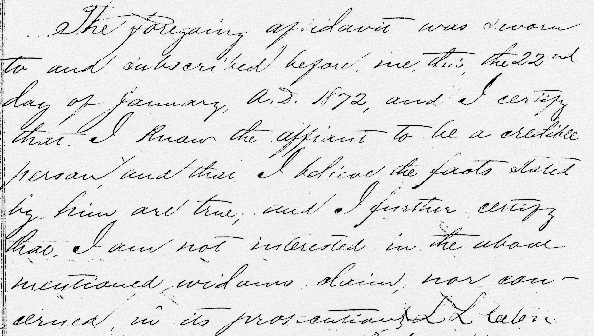 War of 1812 Widow's Pension, 22 Jan 1872 letter