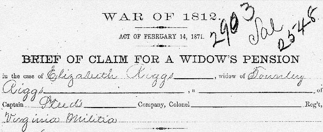 War of 1812 Widow's Pension, 22 Apr 1872 brief of claim, Greene Co., IL