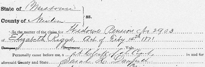 War of 1812 Widow's Pension, affidavit of Sarah Danforth, Newton Co., MO
