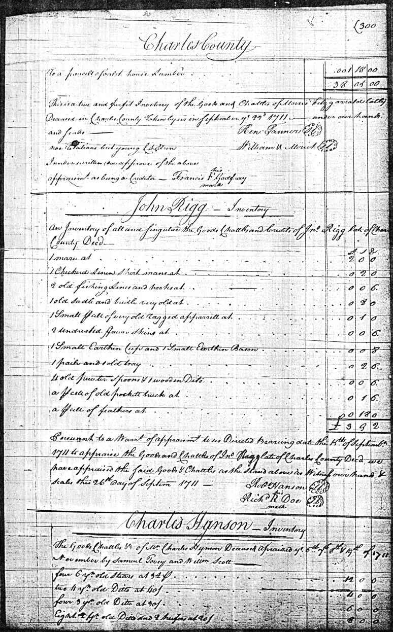 John Rigg's Inventory of 26 Sep 1711, page 300