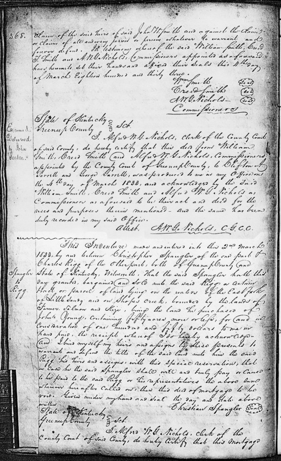 Indenture:  Spangler to Rigg 2 Mar 1833, page 368