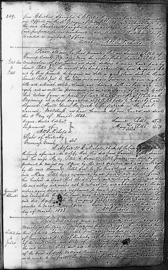 Indenture:  Spangler to Rigg 2 Mar 1833, page 369