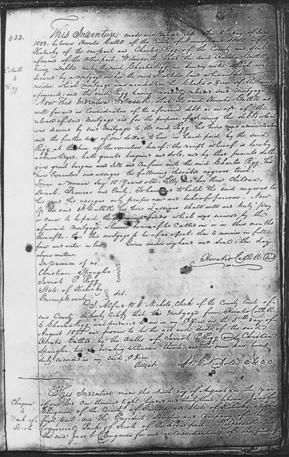 Indenture:  Catlett to Rigg of 8 June 1833, page 433