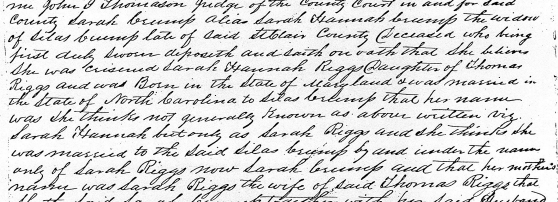 Sarah Riggs Crump's affidavit regarding the heirship of John P. Crump, 08 Jan 1847