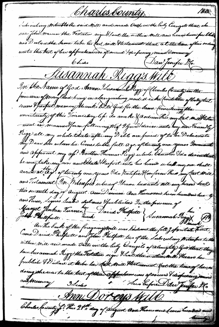 Susannah Rigg's Will of 7 Aug 1773, page 183