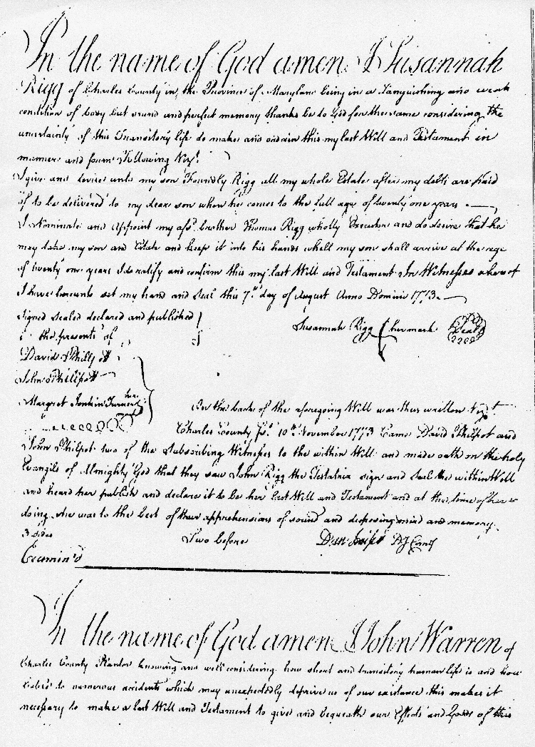 Susannah Rigg's Will of 7 Aug 1773
