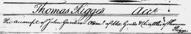 Charles County Register of Wills Account of Thomas Rigge