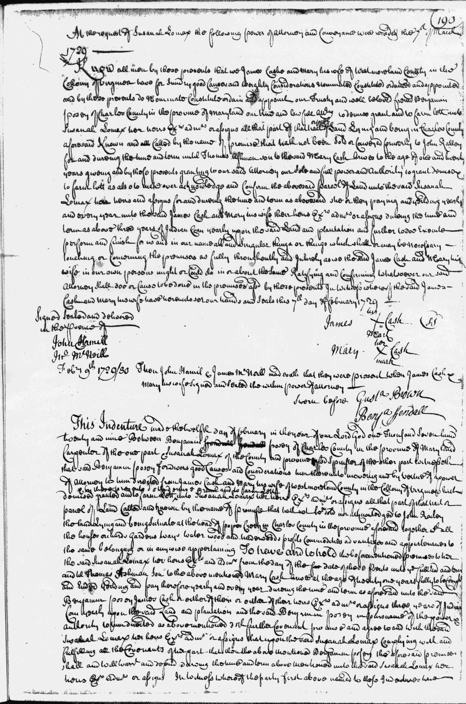 Power of Attorney and Indenture Feb 1729/30, page 190