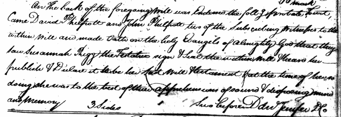 Annotation showing Susannah Rigg the testatrix