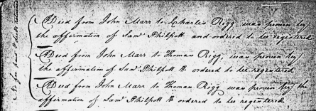 John Marr sale of land to Charles Rigg