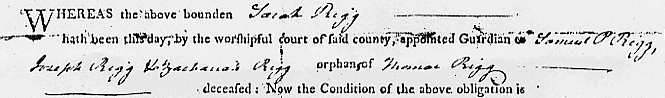 Guardian appointed for Samuel P. Rigg, Joseph Rigg and Zachariah Rigg orphans of Thomas Rigg.